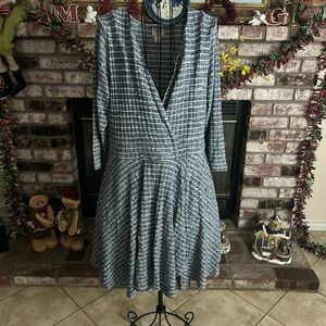 Mossimo Stretchy Knit Faux Wrap Striped Knee Length Dress 3/4 Sleeve Sz XL
